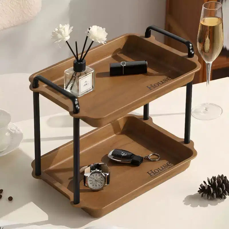SUGIFT 2-Tier / 3-Tier Stainless Steel & Wood Serving Rack with Handles