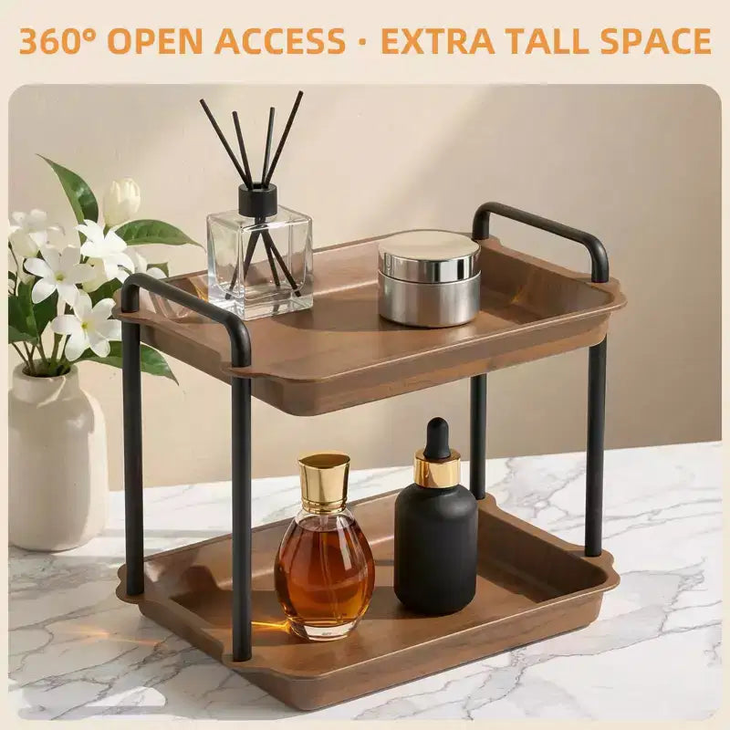 2-Tier / 3-Tier Stainless Steel & Wood Serving Rack with Handles