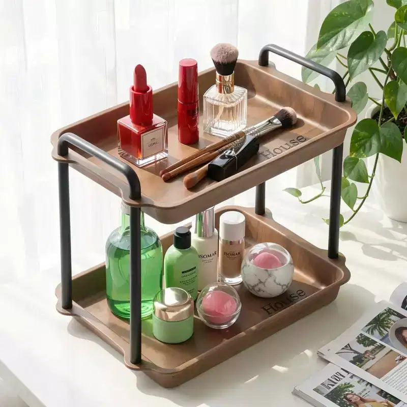 2-Tier / 3-Tier Stainless Steel & Wood Serving Rack with Handles