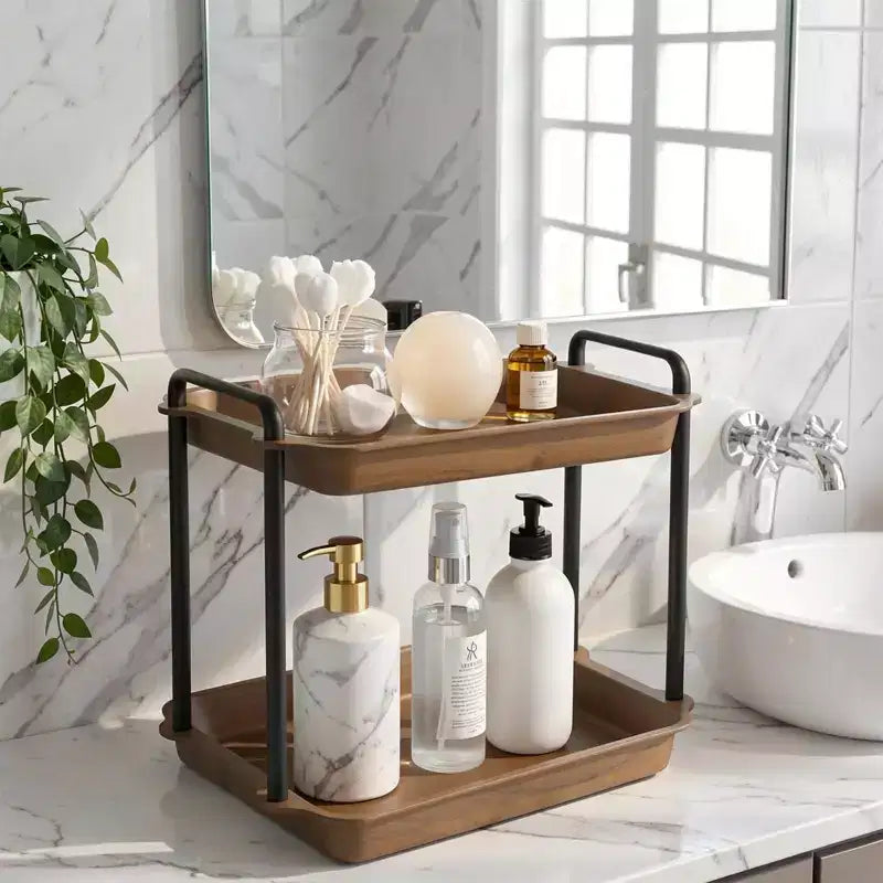 2-Tier / 3-Tier Stainless Steel & Wood Serving Rack with Handles