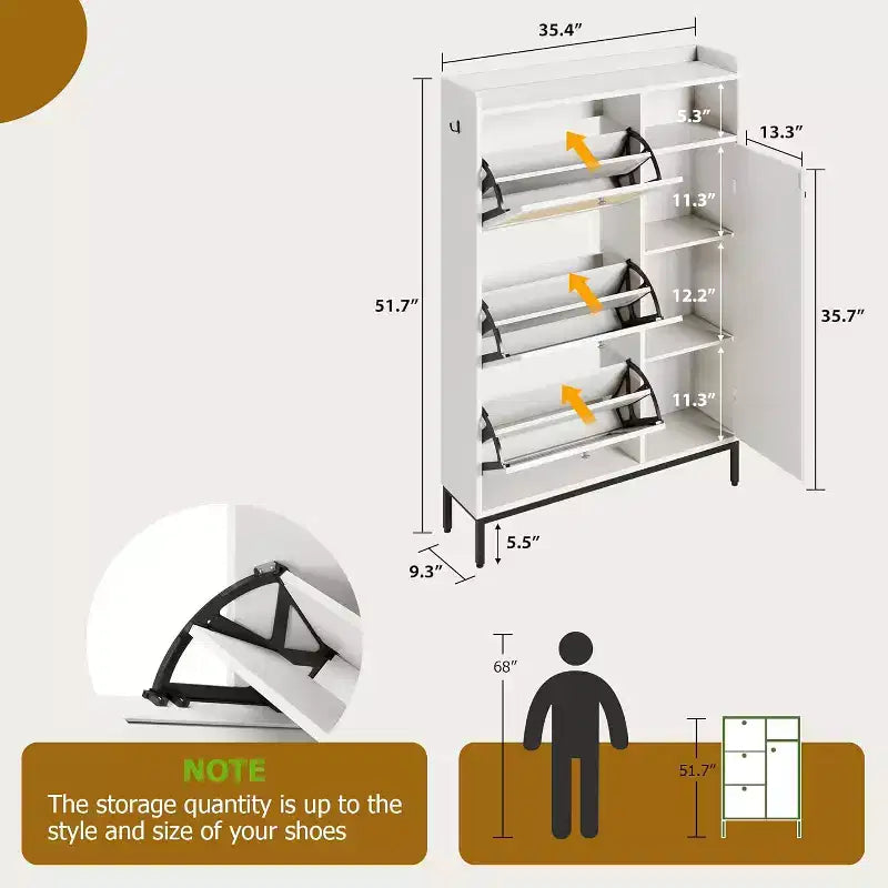 Shoe Cabinet with 3 Flip Drawers, 4-Tier Rattan Shoe Storage Cabinet, Freestanding Shoe Organizer with Adjustable Shelves for Entryway
