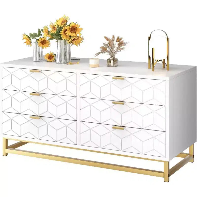 6 Drawer Dresser with Wide Storage, Wood Dressers & chests of Drawers with Metal Legs, Modern Dresser Chest Organizer for Bedroom, Living Room