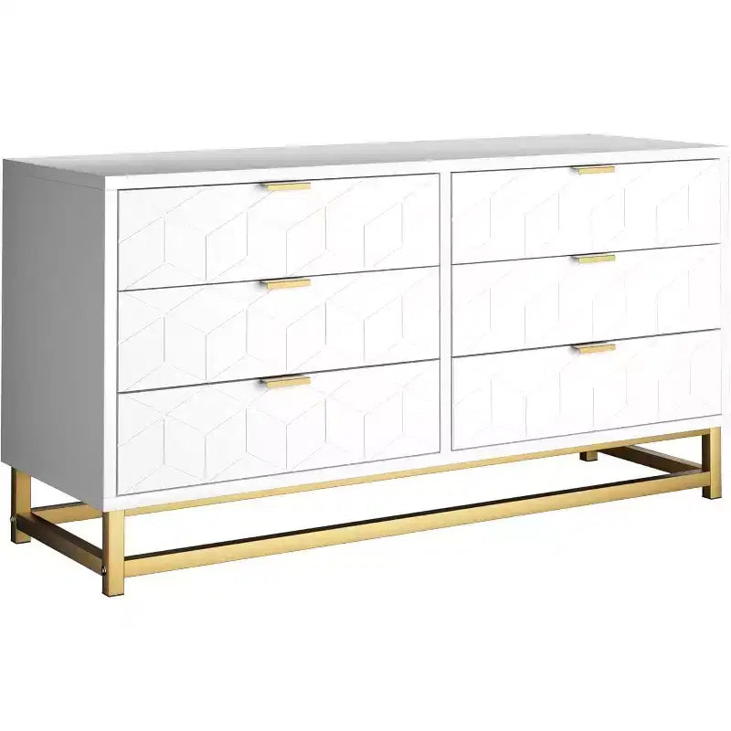 6 Drawer Dresser with Wide Storage, Wood Dressers & chests of Drawers with Metal Legs, Modern Dresser Chest Organizer for Bedroom, Living Room