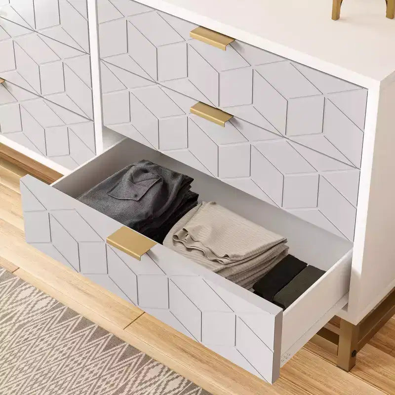 6 Drawer Dresser with Wide Storage, Wood Dressers & chests of Drawers with Metal Legs, Modern Dresser Chest Organizer for Bedroom, Living Room