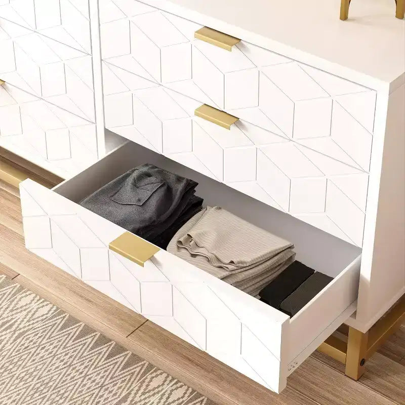 6 Drawer Dresser with Wide Storage, Wood Dressers & chests of Drawers with Metal Legs, Modern Dresser Chest Organizer for Bedroom, Living Room
