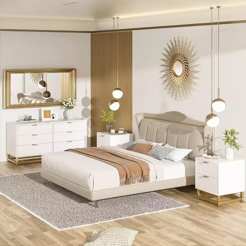 6 Drawer Dresser with Wide Storage, Wood Dressers & chests of Drawers with Metal Legs, Modern Dresser Chest Organizer for Bedroom, Living Room