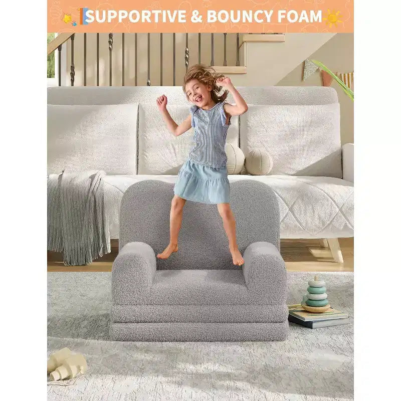2-in-1 Comfy Toddler Couch Fold Out, Convertible Sofa to Lounger Foam Chair, Gift for Girls and Boys