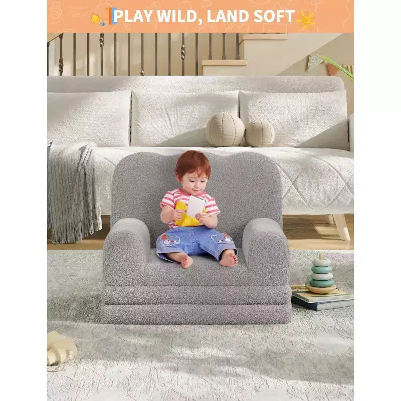 2-in-1 Comfy Toddler Couch Fold Out, Convertible Sofa to Lounger Foam Chair, Gift for Girls and Boys