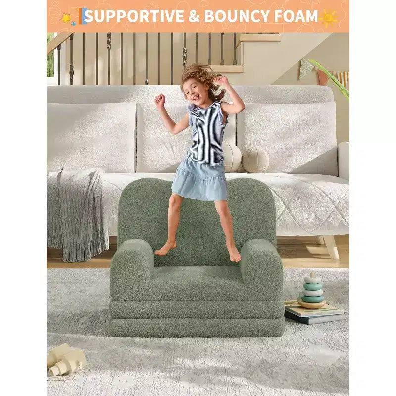 2-in-1 Comfy Toddler Couch Fold Out, Convertible Sofa to Lounger Foam Chair, Gift for Girls and Boys