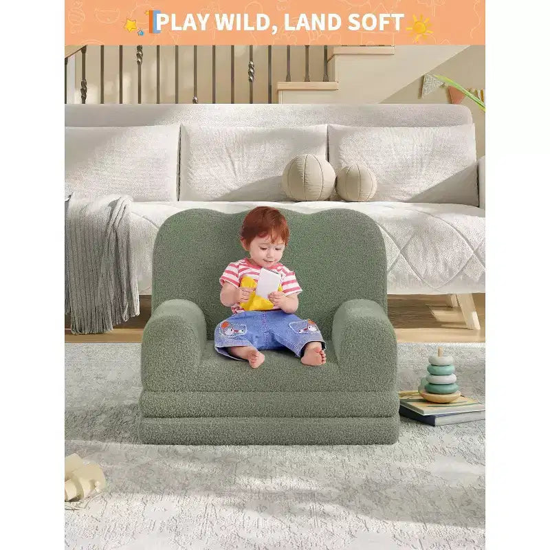 2-in-1 Comfy Toddler Couch Fold Out, Convertible Sofa to Lounger Foam Chair, Gift for Girls and Boys