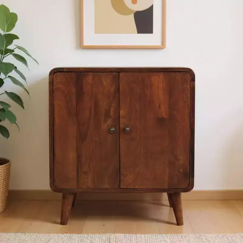 26 Brown Solid Wood Accent Cabinet With Two Doors