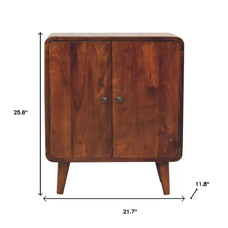 26 Brown Solid Wood Accent Cabinet With Two Doors