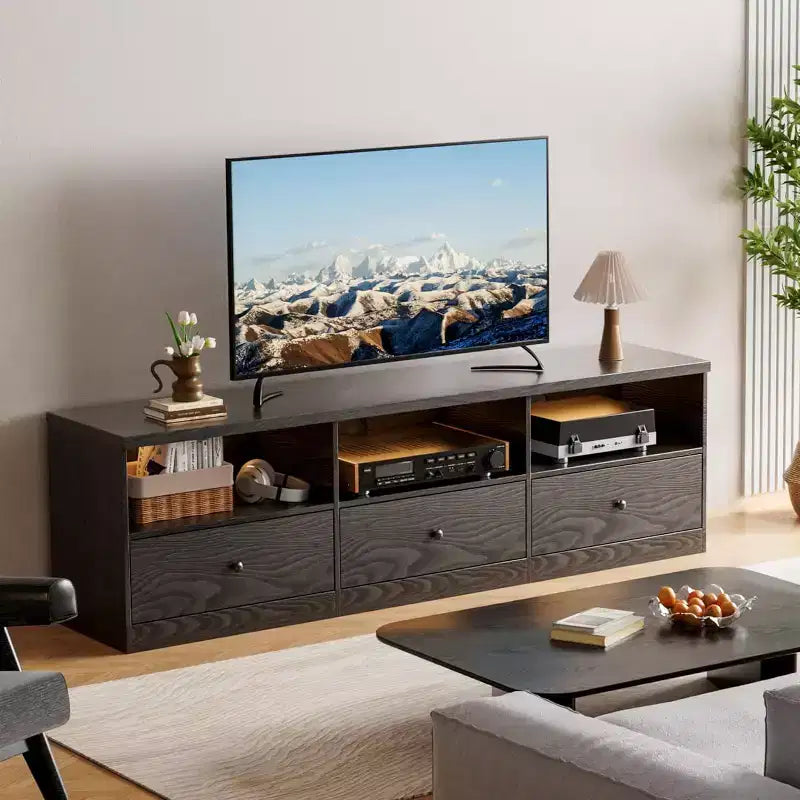Mid Century Modern TV Stand with Sliding Barn Doors, Entertainment Center with Storage for Living Room