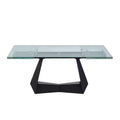 HomeRoots 71 Clear and Black Glass and Metal Self-Storing Leaf Sled Base Extendable Dining Table