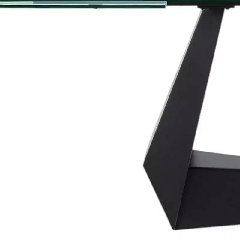 71 Clear and Black Glass and Metal Self-Storing Leaf Sled Base Extendable Dining Table