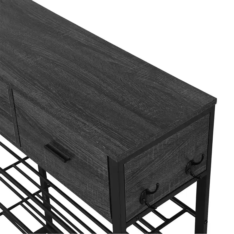 4-Tier Shoe Rack with 2 Drawers, Metal Shoe Organizer for 9 Pairs with Storage Shelves and Wooden Top, for Entryway, Hallway, Foyer, Closet