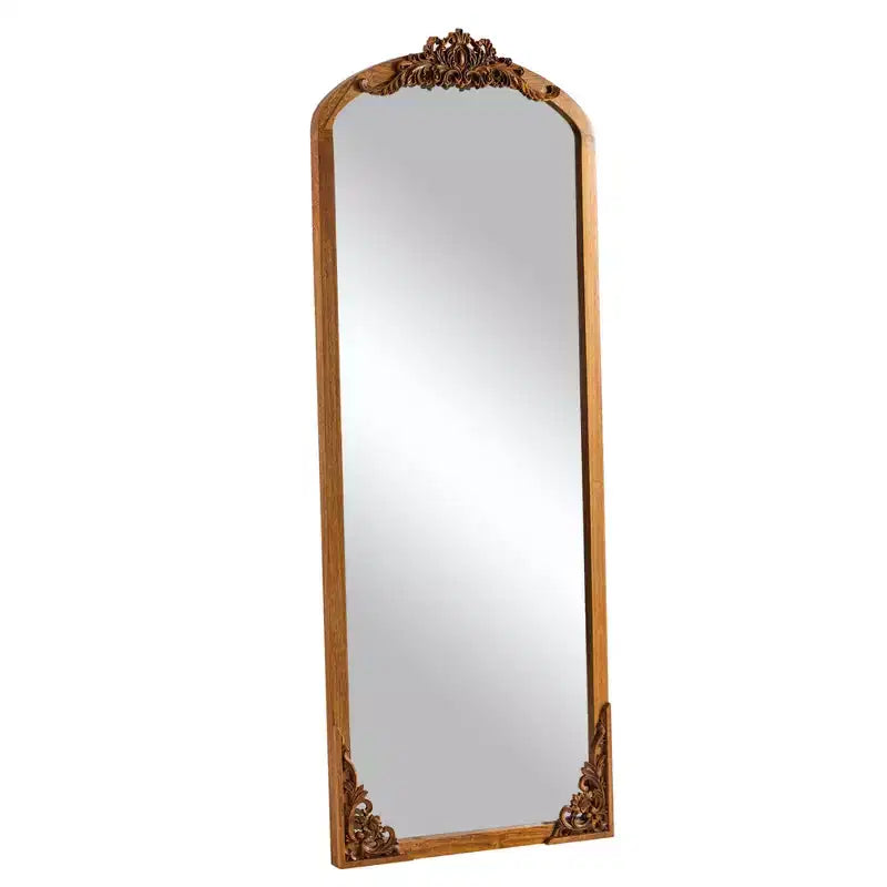 HomeRoots 64 Brown Solid Wood Framed Full Length Mirror