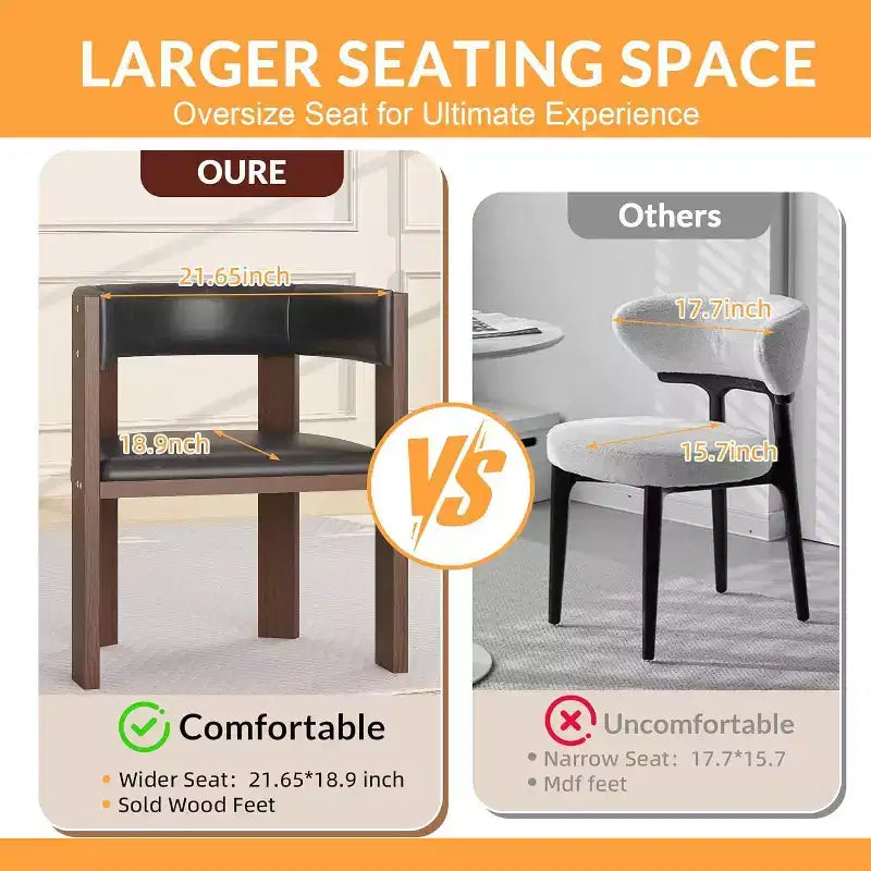 2pcs Mid Century Modern Dining Chairs, with Wood Frame & Curved Backrest for Living Room