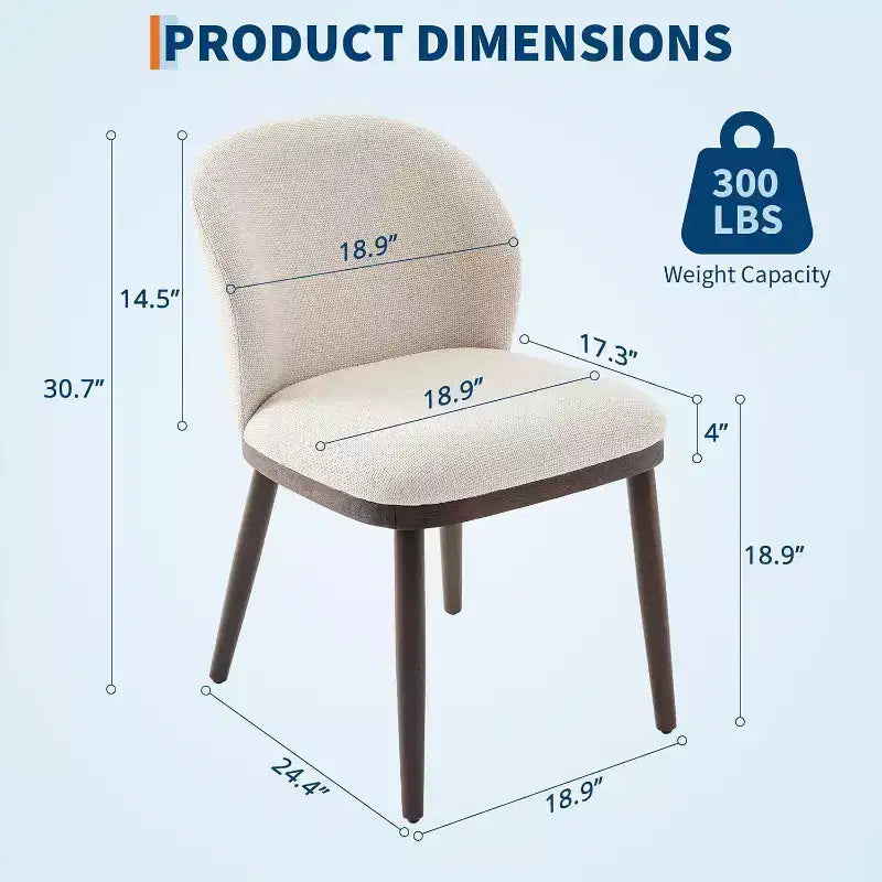 2pcs Modern Upholstered Dining Chairs with Ergonomic Back Support,265Lbs Capacity Dining Chairs with Wood Legs for Dining Room