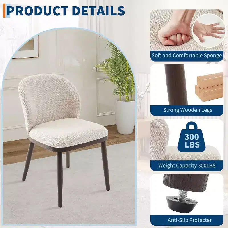 2pcs Modern Upholstered Dining Chairs with Ergonomic Back Support,265Lbs Capacity Dining Chairs with Wood Legs for Dining Room