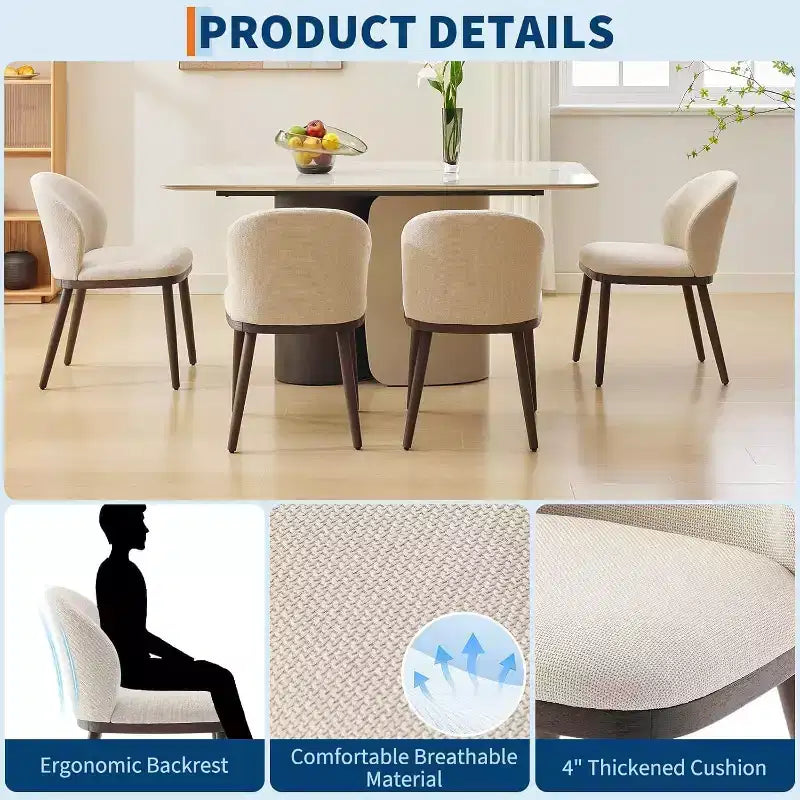 2pcs Modern Upholstered Dining Chairs with Ergonomic Back Support,265Lbs Capacity Dining Chairs with Wood Legs for Dining Room