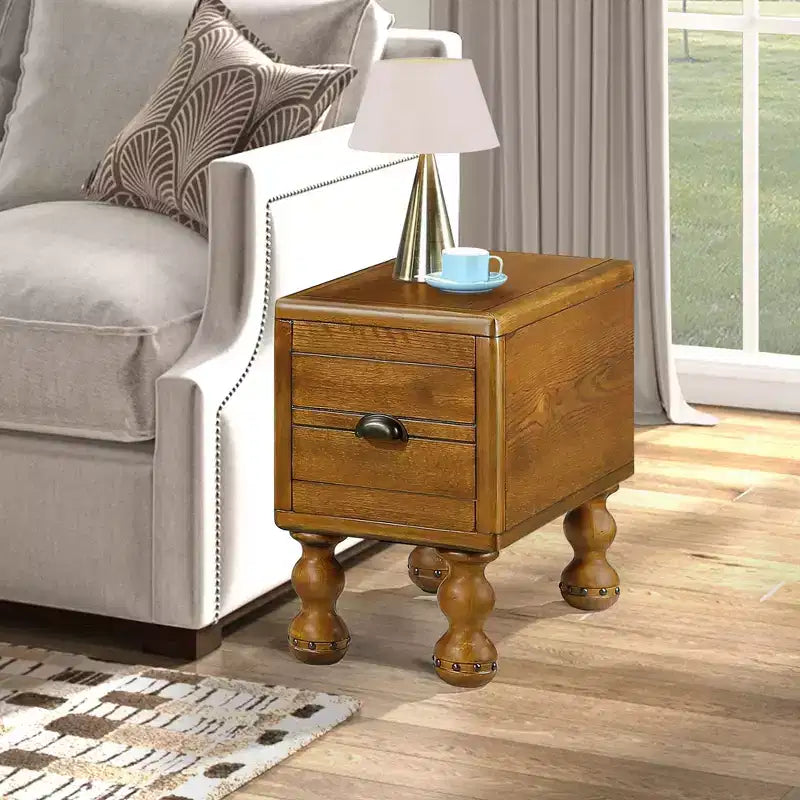 Vintage Rectangle End Table with Drawer, End Table with Wooden Legs and Surface, Narrow Side Table for Small Space, Living Room