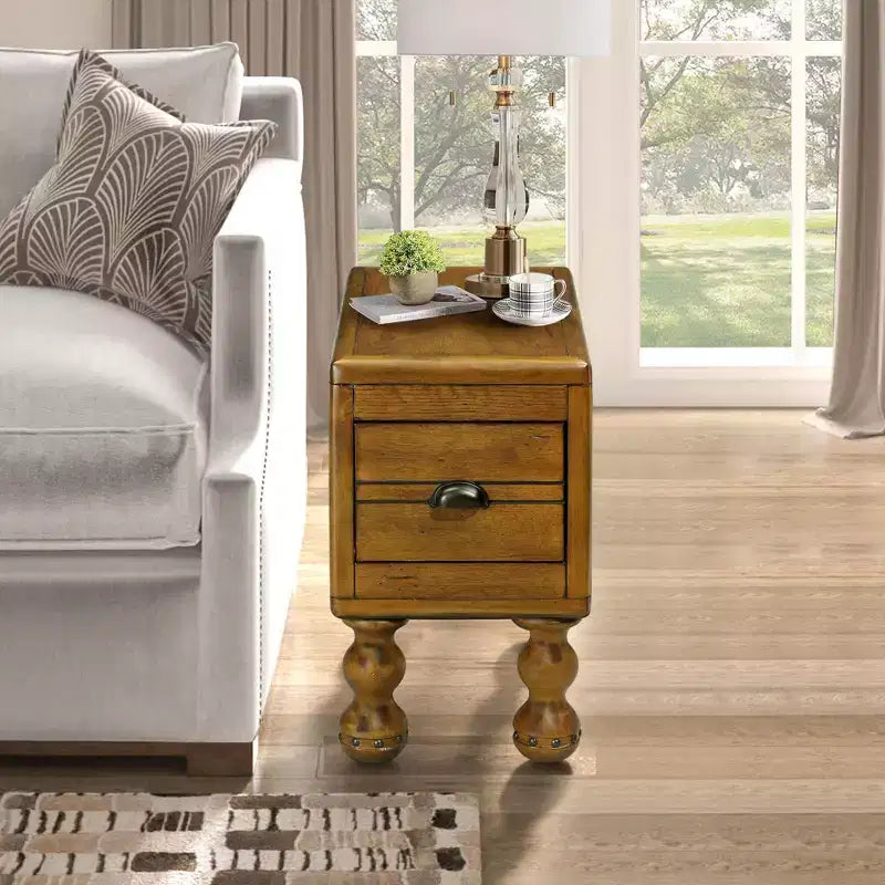 Vintage Rectangle End Table with Drawer, End Table with Wooden Legs and Surface, Narrow Side Table for Small Space, Living Room