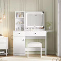 COZONY Vanity Desk with Mirror & Lights, Adjustable Makeup Vanity Desk with Faux Leather Stool, 2 Drawers & 3 Tiers Open Shelf, White