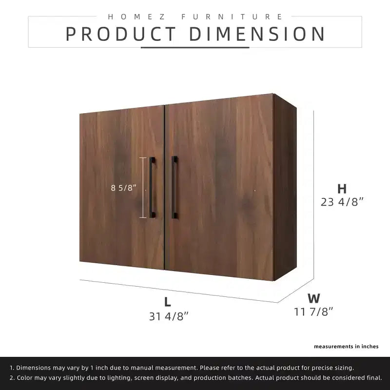 31.49 in. W x 11.81 in. D x 23.62 in. H Wall Kitchen Cabinet in Walnut with Adjustable Shelves