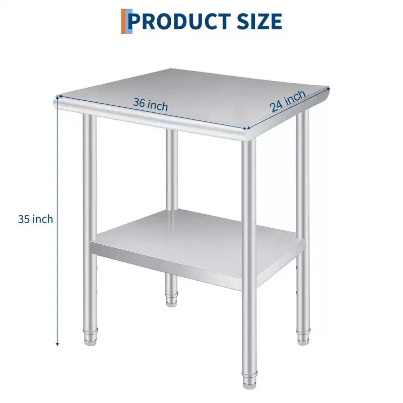Stainless Steel Food Preparation Table with Rounded Corners, Adjustable Lower Shelf, Heavy-Duty Workbench with Adjustable Lower Shelf
