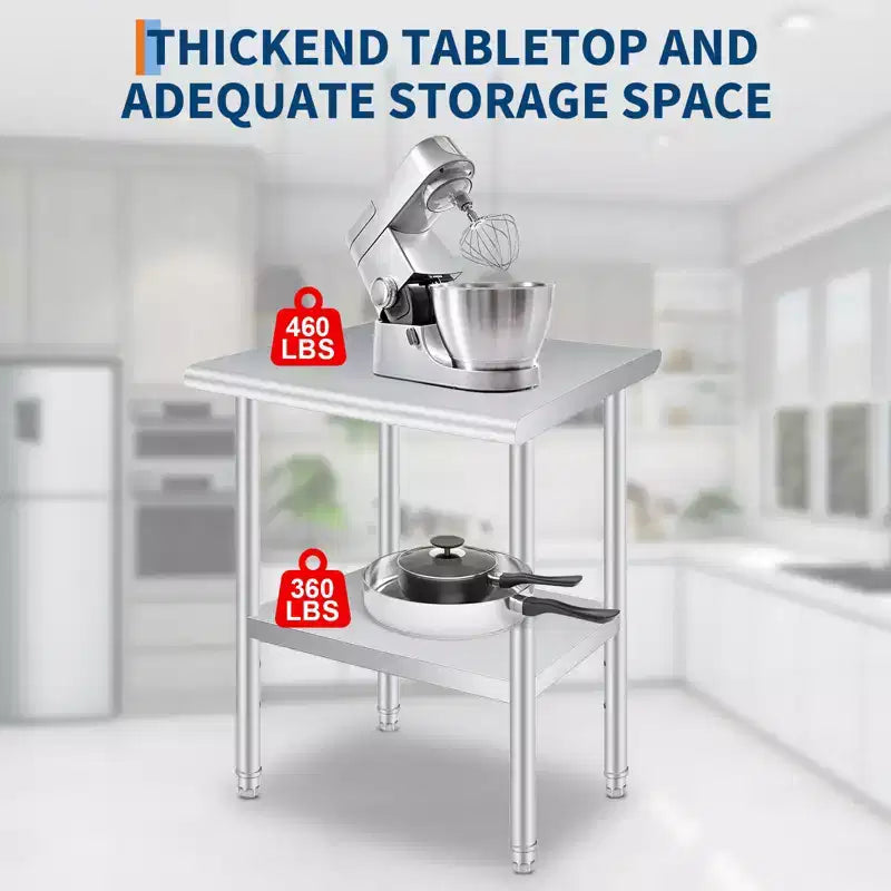 Stainless Steel Food Preparation Table with Rounded Corners, Adjustable Lower Shelf, Heavy-Duty Workbench with Adjustable Lower Shelf