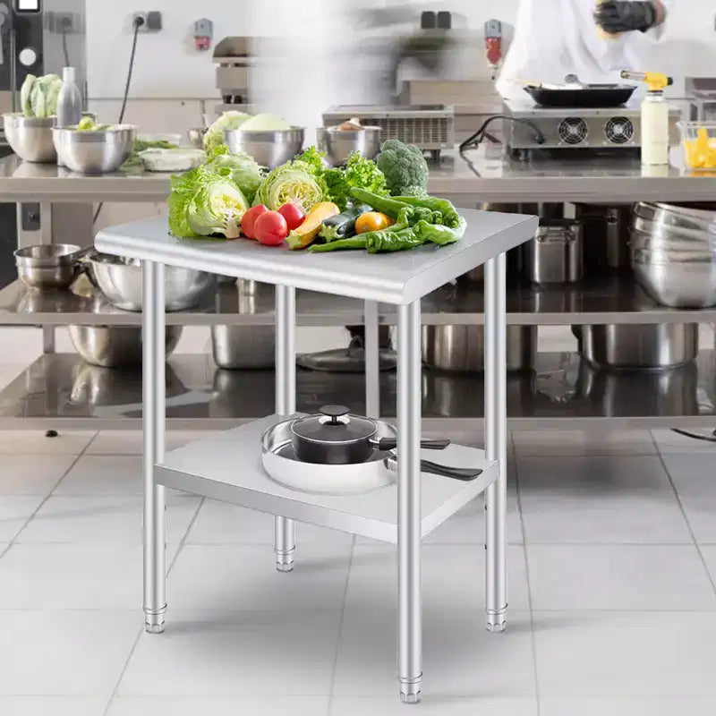 Stainless Steel Food Preparation Table with Rounded Corners, Adjustable Lower Shelf, Heavy-Duty Workbench with Adjustable Lower Shelf