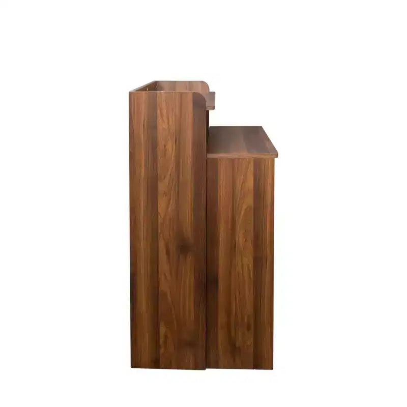 Modern extendable walnut dining table with storage space, easy assembly, rectangular design.