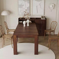 Modern extendable walnut dining table with storage space, easy assembly, rectangular design.