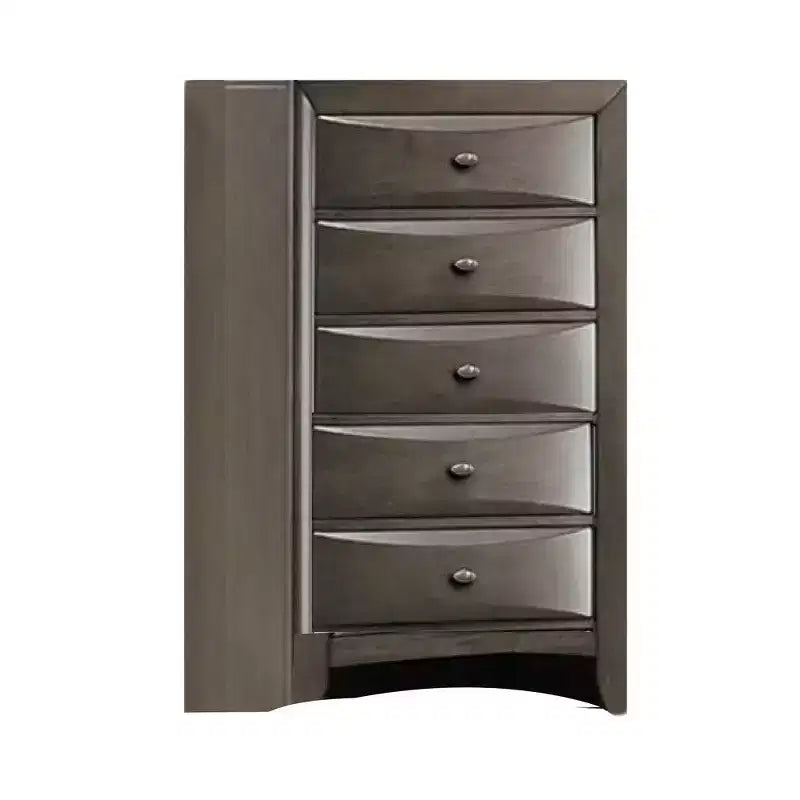 Tall Dresser Chest, 5 Drawers, Chrome Handles, Modern Dark Gray
