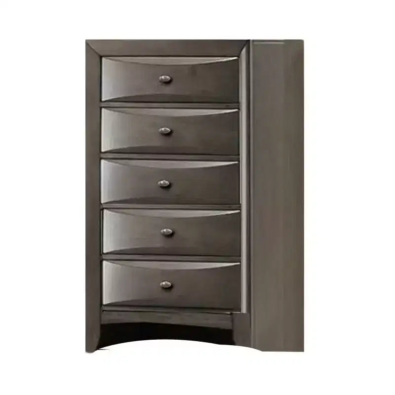 Tall Dresser Chest, 5 Drawers, Chrome Handles, Modern Dark Gray