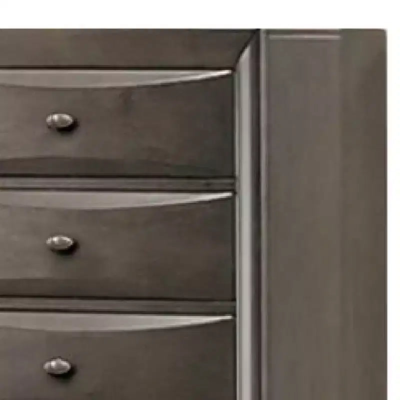 Tall Dresser Chest, 5 Drawers, Chrome Handles, Modern Dark Gray