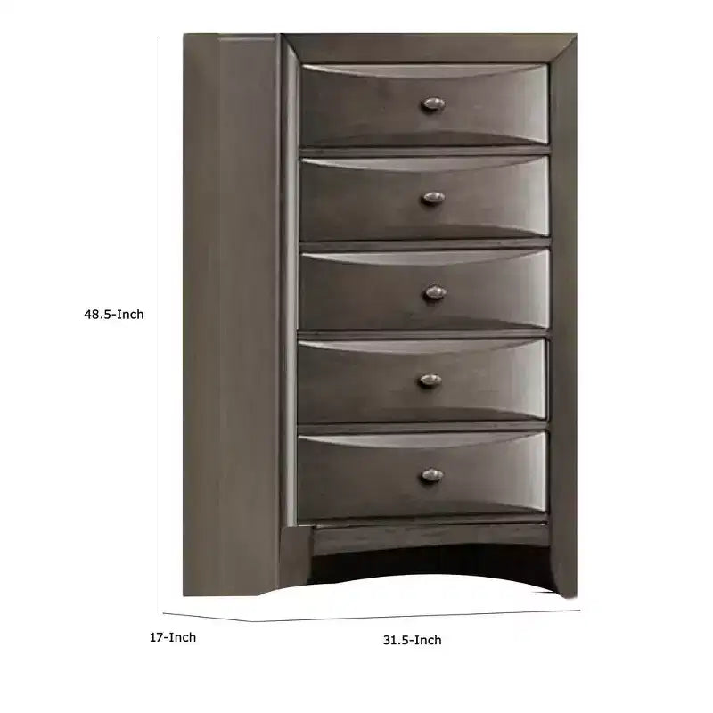 Tall Dresser Chest, 5 Drawers, Chrome Handles, Modern Dark Gray