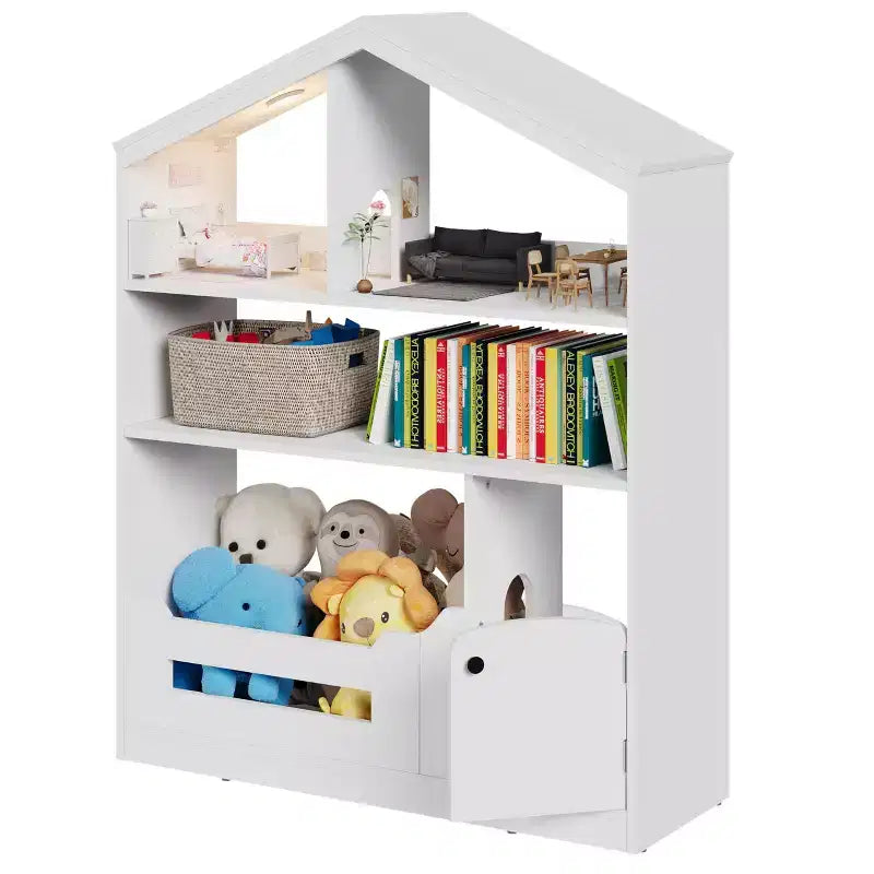 Kids Bookshelf with Light, Dollhouse Bookcase with Motion Sensor