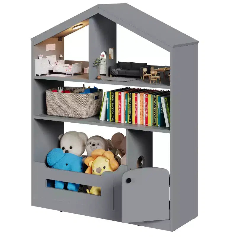 Kids Bookshelf with Light, Dollhouse Bookcase with Motion Sensor