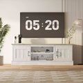 Farmhouse-style TV stand with storage cabinet, modern media console featuring rustic wood grain design, suitable for living rooms and home offices.
