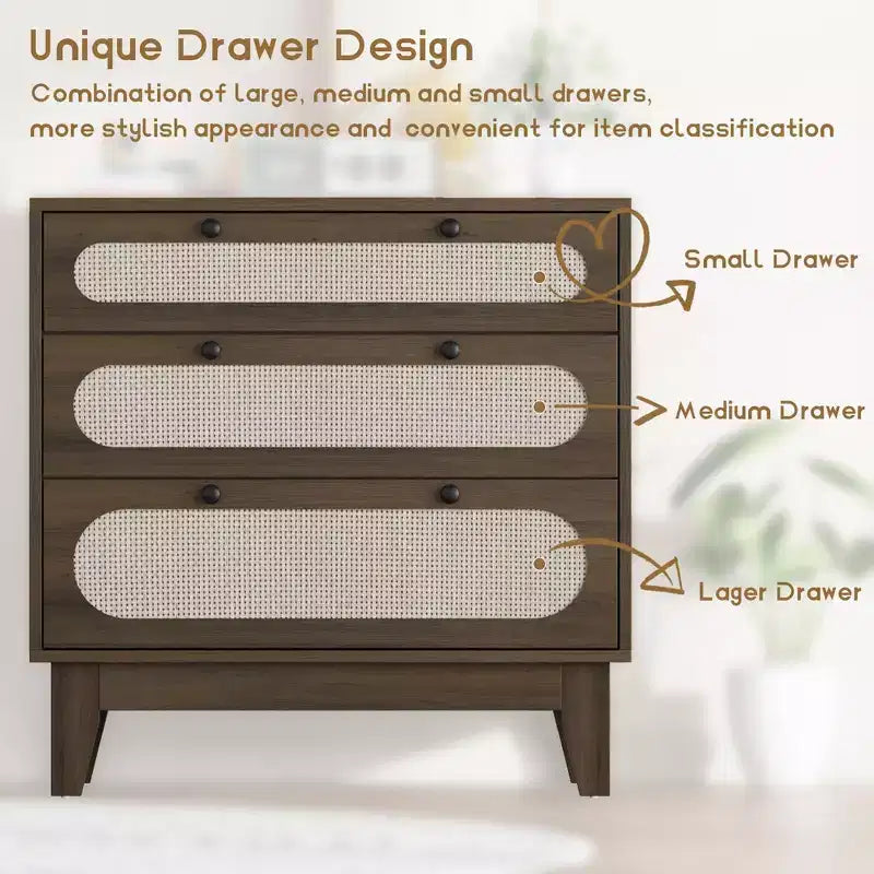 Three-Drawer Dressing Cabinet, Modern Farmhouse Style Wooden Slim-Profile Bedside Table with Three Drawers, for Bedroom or Living Room