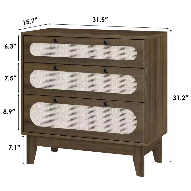 Three-Drawer Dressing Cabinet, Modern Farmhouse Style Wooden Slim-Profile Bedside Table with Three Drawers, for Bedroom or Living Room