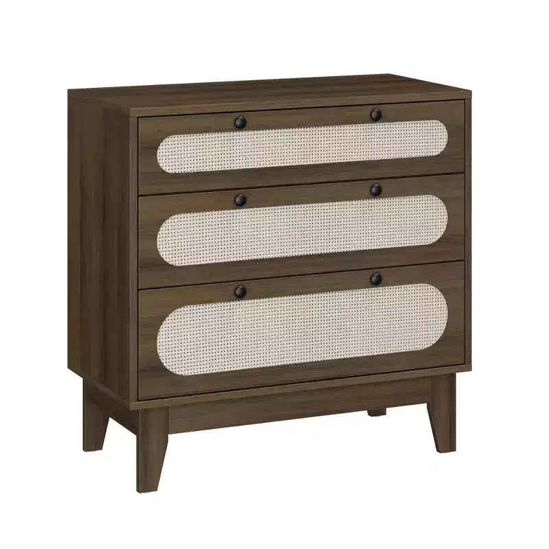 Three-Drawer Dressing Cabinet, Modern Farmhouse Style Wooden Slim-Profile Bedside Table with Three Drawers, for Bedroom or Living Room