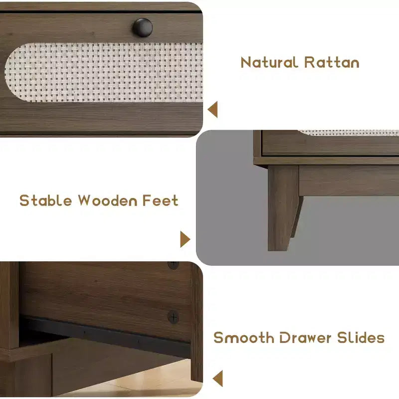Three-Drawer Dressing Cabinet, Modern Farmhouse Style Wooden Slim-Profile Bedside Table with Three Drawers, for Bedroom or Living Room