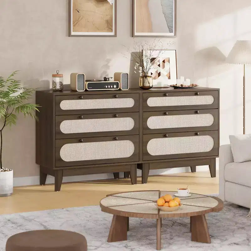 Three-Drawer Dressing Cabinet, Modern Farmhouse Style Wooden Slim-Profile Bedside Table with Three Drawers, for Bedroom or Living Room
