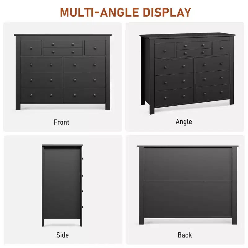 Modern Wooden Storage Dresser for Closet, 10 Drawer Large Black Dresser for Bedroom, Deep Drawers,
