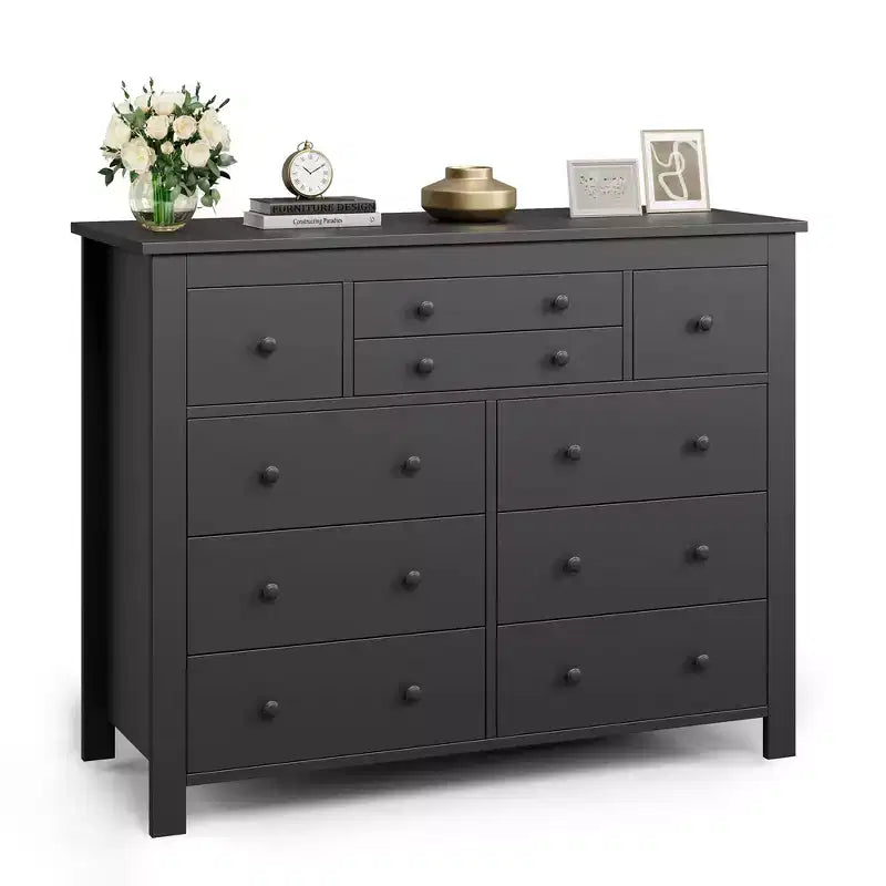 Modern Wooden Storage Dresser for Closet, 10 Drawer Large Black Dresser for Bedroom, Deep Drawers,