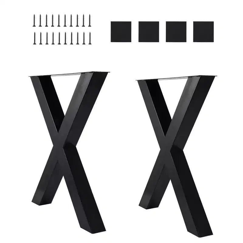 Set of 2 Steel Table Legs, X-Shaped Heavy Duty Dining Table Legs, Industrial-Style Furniture Support, Four Protective Floor Pads for Work Tables