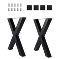 Set of 2 Steel Table Legs, X-Shaped Heavy Duty Dining Table Legs, Industrial-Style Furniture Support, Four Protective Floor Pads for Work Tables